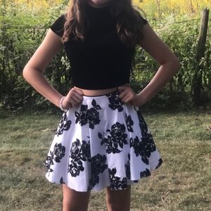 2 piece black and white flower homecoming dress